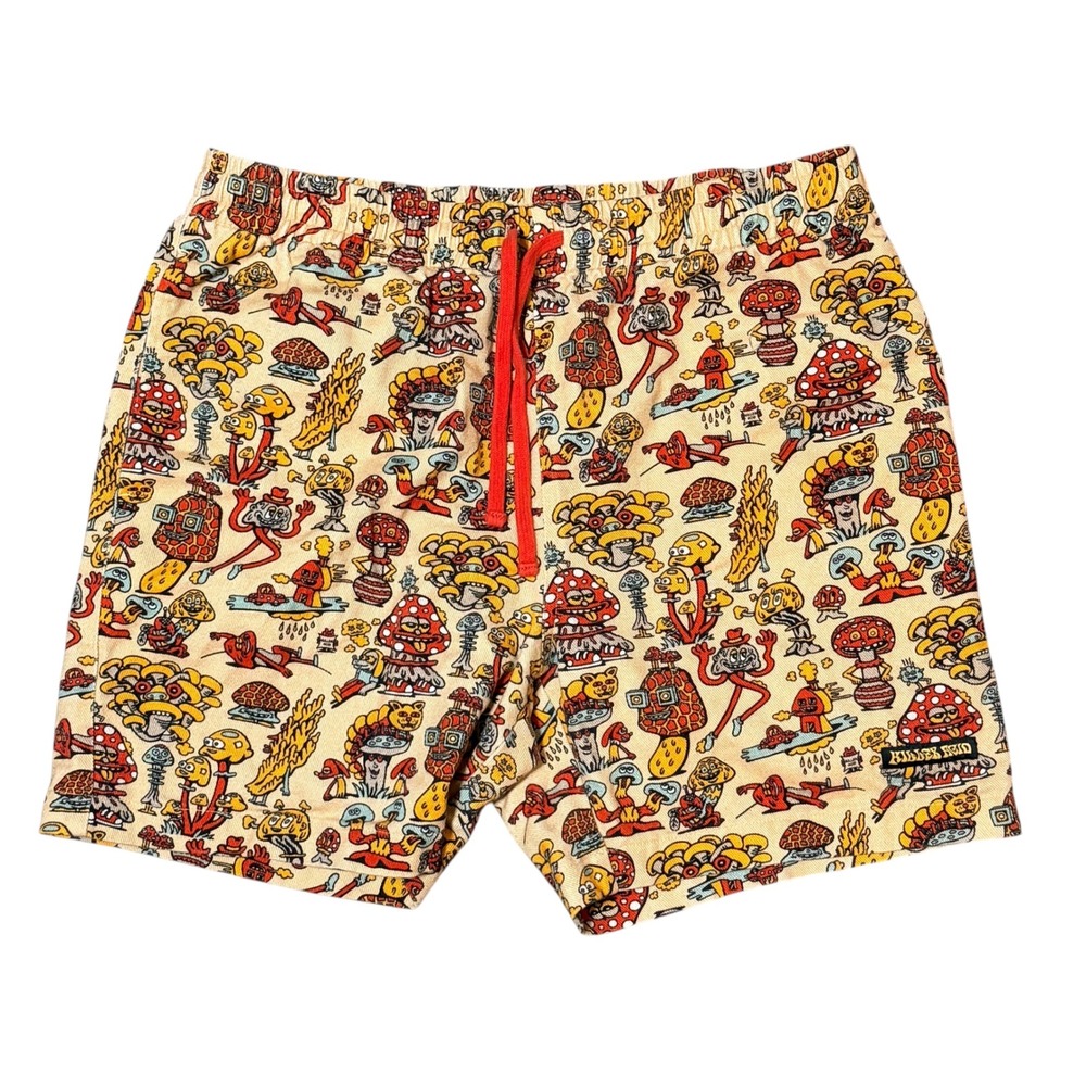 Killer Acid Mens Mushroom Print Shorts Psychedelic Twill Tan Medium Cotton Blend
